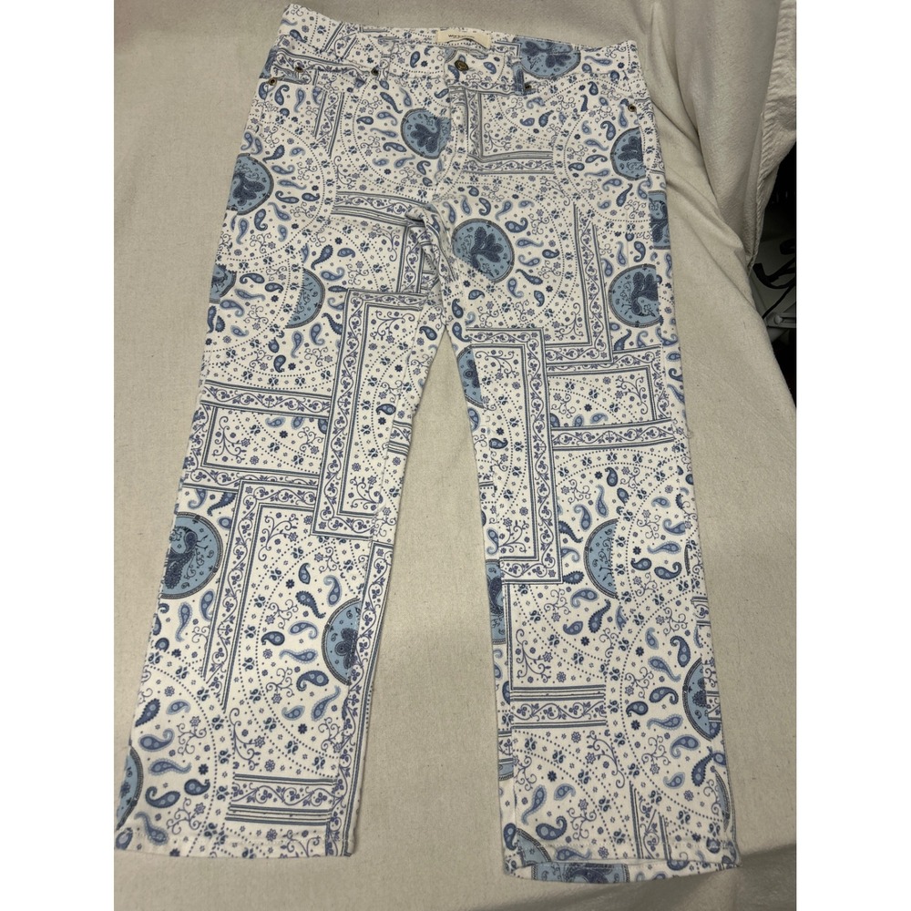 Workshop Andrea Jovine Blue Paisley Mid Rise Straight Leg Jeans Womens 10